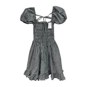 Sandy Liang Gingham Black and White Smocked Bodice Puff Sleeve Kleen Dress